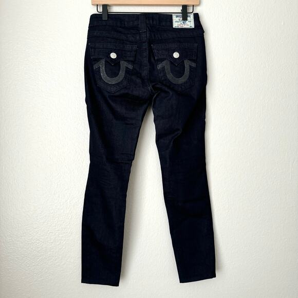 Vintage Y2K True Religion Womens Dark Skinny Jean Rhinestone Denim Pants Size 26 - Picture 1 of 11